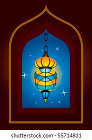 Intricate arabic lamp with moon crescent