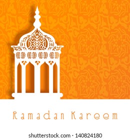 Intricate Arabic lamp on orange background for Ramadan Kareem.