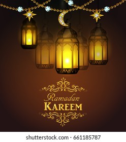 Intricate Arabic lamps with lights