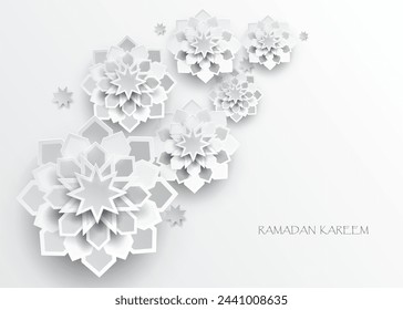 Intricate Arabic paper graphic of Islamic art. Ramadan Kareem. Geometric stars or flowers. Vector