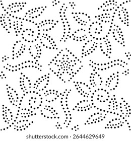 Intricate Asian Symmetrical Dotted Design Pattern Showing Leaf Branches Extending Diagonally From Outside Inwards. Vintage Curvy Design Showing Leaf Branches Pattern. Embroidery, Fabric Design.