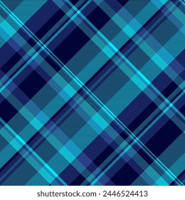 Intricate background check pattern, tradition vector texture plaid. Foot seamless textile fabric tartan in dark and cyan colors.