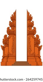 Intrincado portão do templo balinês, mostrando esculturas detalhadas e arquitetura tradicional. Evoca um senso de cultura, espiritualidade e viagens para a Indonésia.