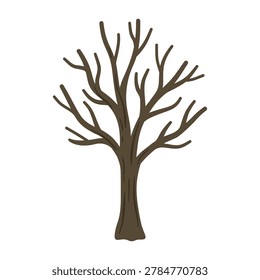 Intricate bare branch tree silhouette dead wood scary halloween element flat vector