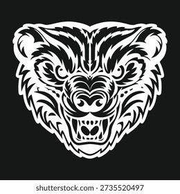 Intricate Bear Head Illustration - Bold Graphic Design Element for Apparel, Branding, and Wildlife-Themed Projects