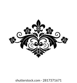 Intricate black floral design element with flowers