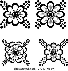 Conjunto de coleção de vetores de elementos de design floral preto intrincado