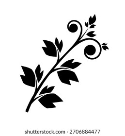 Intricate black floral scrollwork vector illustration silhouette, a stylized natural decorative vine design element.