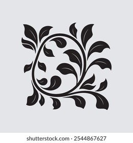 Intrincado design de espiral floral preto, perfeito para fundos e quadros, arte vetorial floral ornamental para impressão e desenhos digitais