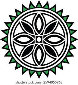 Intricate Black and Green Mandala Vector, High-Quality Boho Design for Decorative Illustrations