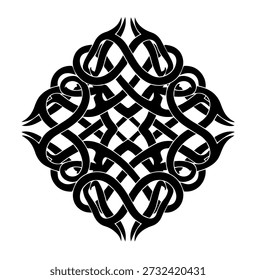 Intricate black knotwork mandala, complex Celtic inspired interwoven pattern for spiritual, tattoo, or artistic designs