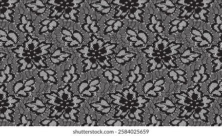 Intricate Black Lace Pattern with Floral Motifs
