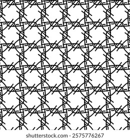 Intricate black line pattern on a white background, perfect for textiles and wallpapers.