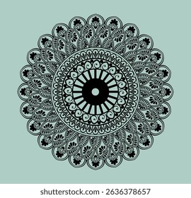 Intricate Black Mandala Design on Pastel Green Background   Elegant and detailed black mandala artwork set against a soft pastel green background.
