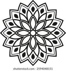 Intricate Black Mandala Vector Pattern, High-Quality Boho Design for Decorative Illustrations