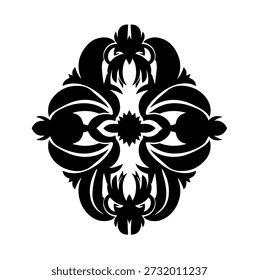 Elemento Decorativo Intricado Preto Quatrefoil, Padrão Vintage, Redemoinhos Barrocos, Destaque de Damasco Ornamentado, Motivo de Design Clássico, Ornamento Elaborado