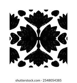 Intricate Black Symmetrical Shape Tile Grunge Texture. Stylized texture ornament, tile shapes vector element
