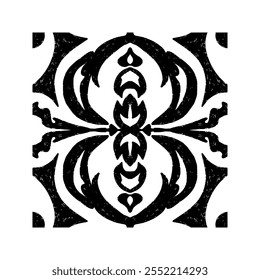 Intricate Black Symmetrical Shape Tile Grunge Texture. Stylized texture ornament, tile shapes vector element