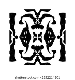 Intricate Black Symmetrical Shape Tile Grunge Texture. Stylized texture ornament, tile shapes vector element