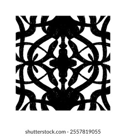 Intricate Black Symmetrical Shape Tile Grunge Texture. Stylized texture ornament, tile shapes vector element