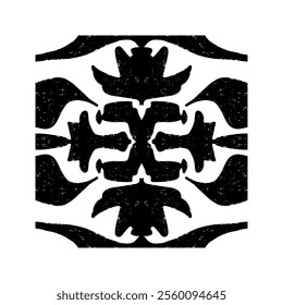 Intricate Black Symmetrical Shape Tile Grunge Texture. Stylized texture ornament, tile shapes vector element