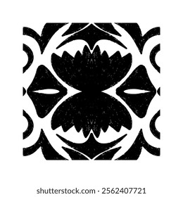 Intricate Black Symmetrical Shape Tile Grunge Texture. Stylized texture ornament, tile shapes vector element