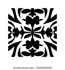 Intricate Black Symmetrical Shape Tile Grunge Texture. Stylized texture ornament, tile shapes vector element