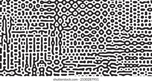 Intricate Black and White Abstract Maze-Like Pattern with Organic Squiggly Lines for Creative Backgrounds and Textures