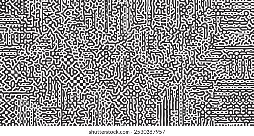 Intricate Black and White Abstract Maze-Like Pattern with Organic Squiggly Lines for Creative Backgrounds and Textures