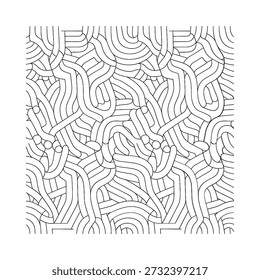 Komplexes abstraktes Schwarz-Weiß-Muster, das Interwoven-Linien und organischen Formen ähnelt