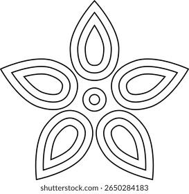 Design floral preto e branco intrincado com cinco pétalas