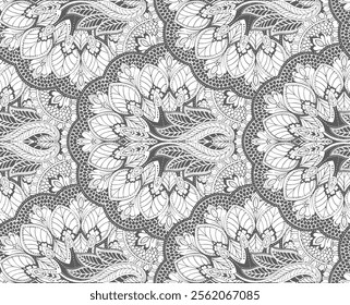 Intricate Black and White Floral Seamless Pattern Design