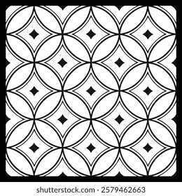 Intricate Black and  White Floral Vector | Ornamental Swirl and Geometric Tile Pattern for Modern Textile, Wallpaper, Fashion, Branding, Home Decor and  Digital Art | Seamless Elegant Design
