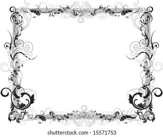 Intricate Black And White Flowery Vector Frame