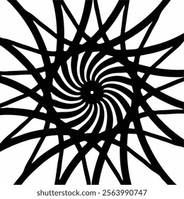 Intricate Black and White Geometric Pattern Design. A captivating black and white geometric design featuring radiating lines and a swirling center.