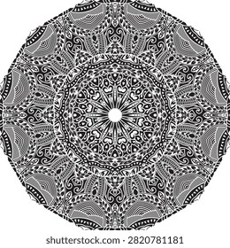 Intricate Black And White Geometric Pattern Design With Central Floral Motif