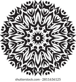 Intricate Black And White Geometric Snowflake Pattern Design Artwork Isolated