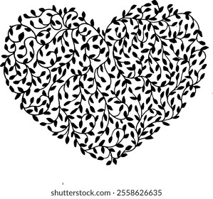 Intricate Black and White Heart Design With Leafy Decorative Patterns