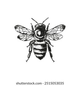 Intricate black and white honeybee. Vector illustration design.