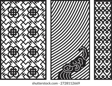 Intricate black and white jali pattern with geometric and floral motifs