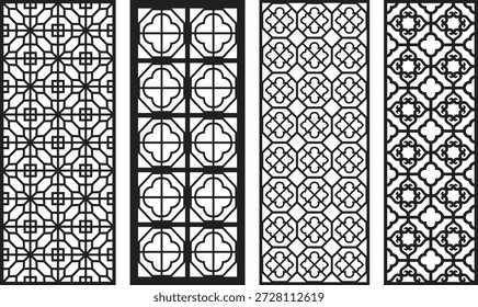 Intricate black and white jali patterns with geometric and floral