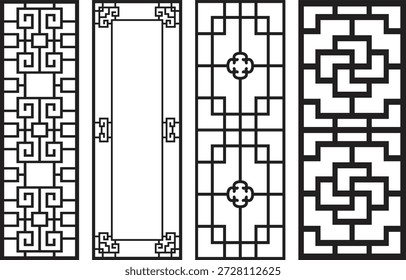 Intricate black and white jali patterns with geometric and floral motifs