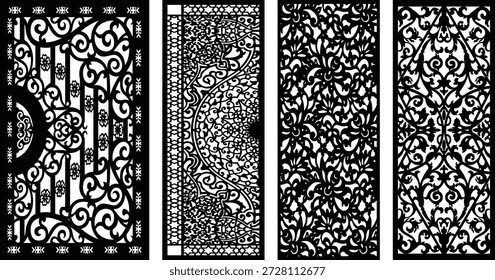 Intricate black and white jali patterns with floral and geometric