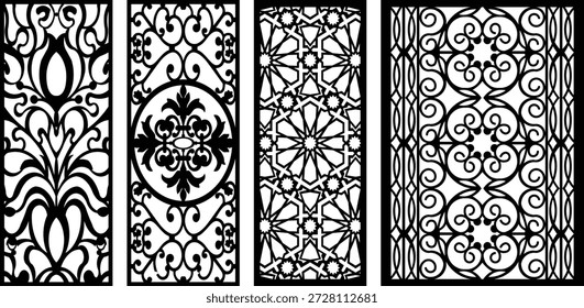 Intricate black and white jali patterns with floral and geometric 1