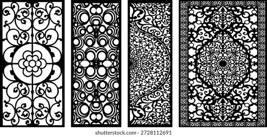Intricate black and white jali patterns with floral and geometric 1
