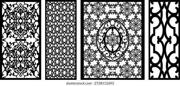 Intricate black and white jali patterns with floral and geometric 2