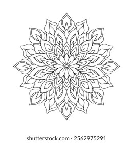 Intricate Black and White Lotus Flower Drawing with Leaves and Floral Details for floral mandala. Geometric ornamental mandalas