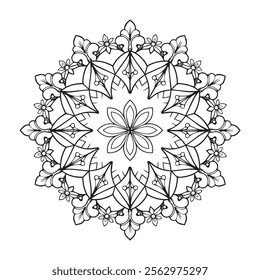 Intricate Black and White Lotus Flower Drawing with Leaves and Floral Details for floral mandala. Geometric ornamental mandalas