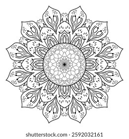 intricate black and white mandala coloring page | decorative line art