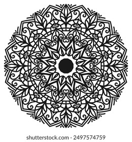 Intricate black and white mandala design, perfect for coloring books, tattoos, and artistic decor